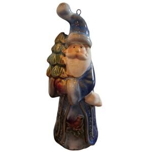 Vintage Hand painted Old World Santa Claus bell Holding Tree Muted Colors